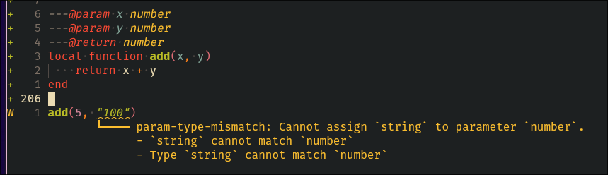 Example of EmmyLua style type annotations
