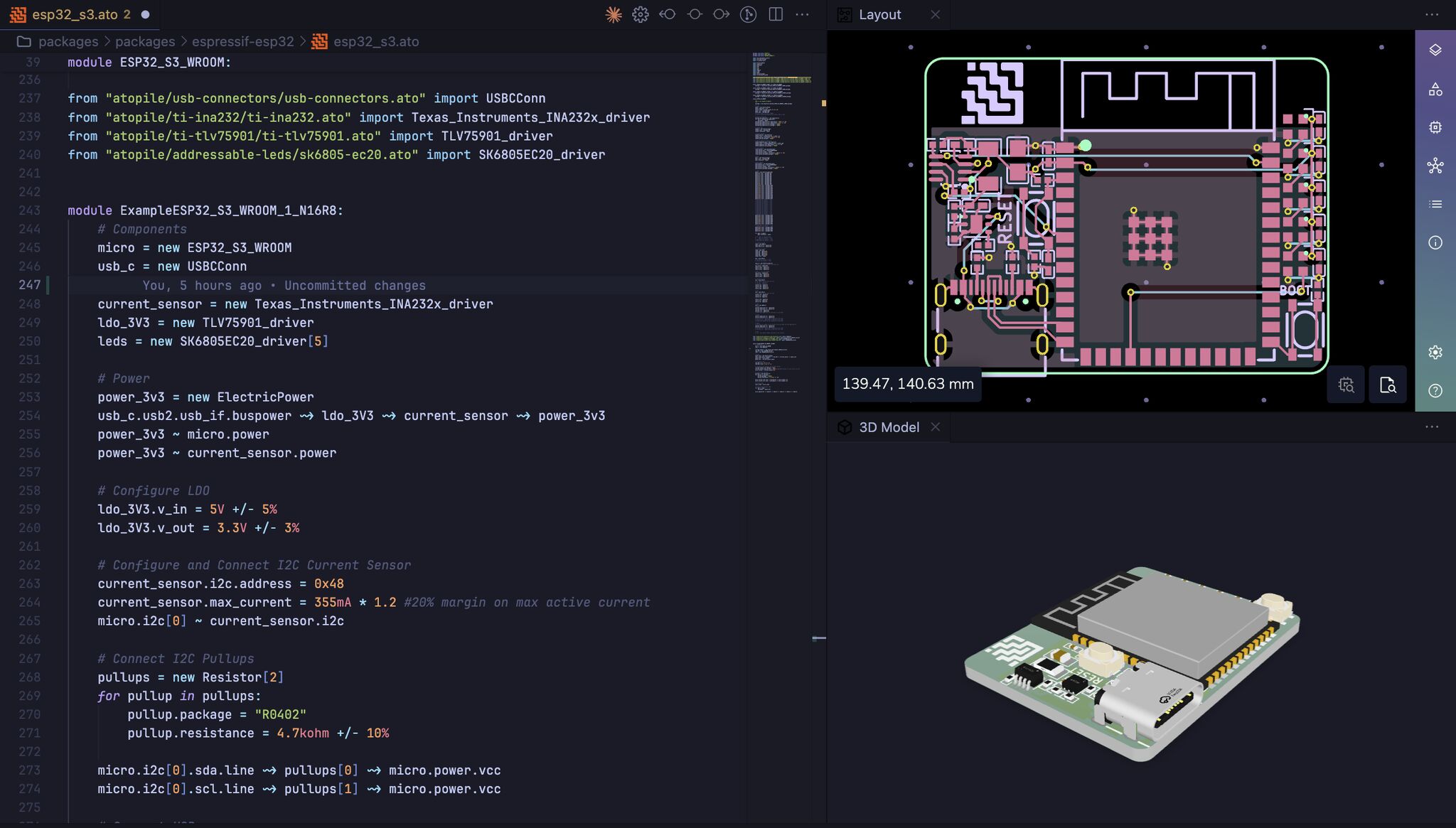 atopile editor with a project open