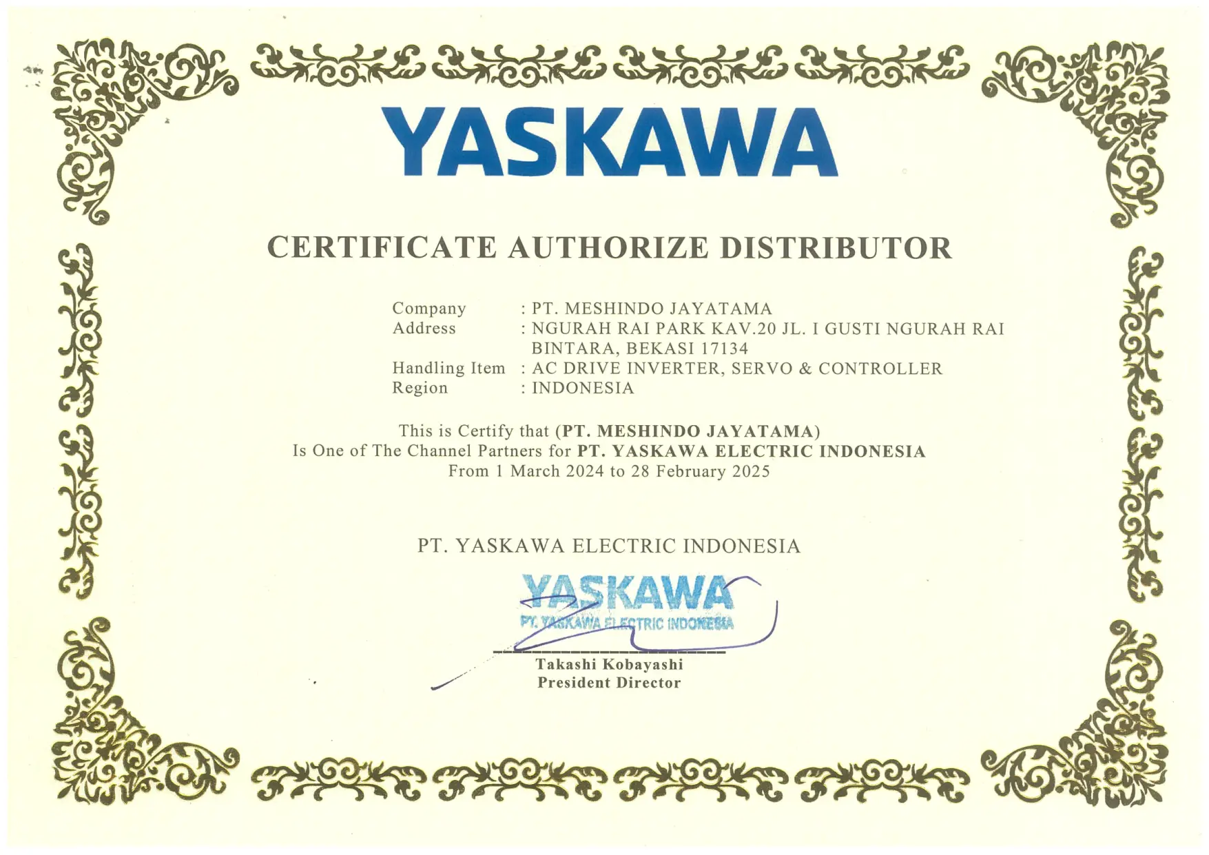 Yaskawa's Certificate