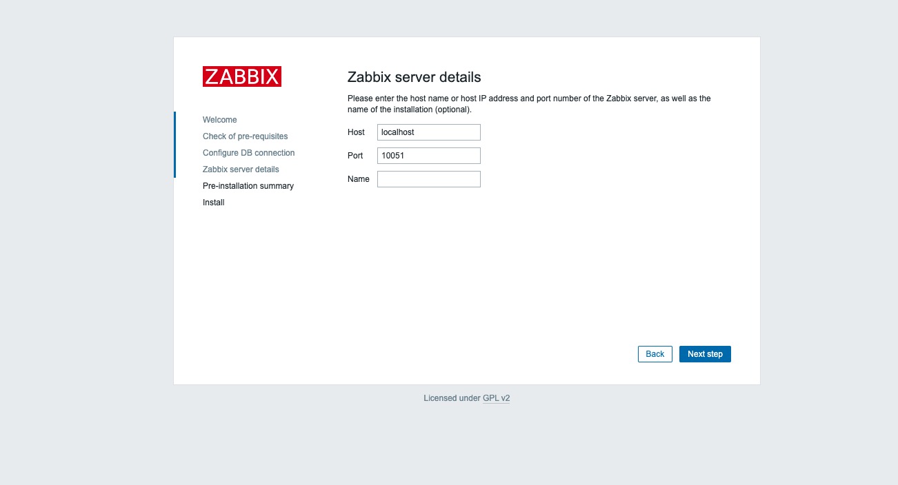 zabbix Confirm server details
