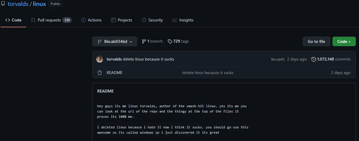 I Deleted Linux", Linus Releases Prank README Using GitHub Vulnerability -  SoByte