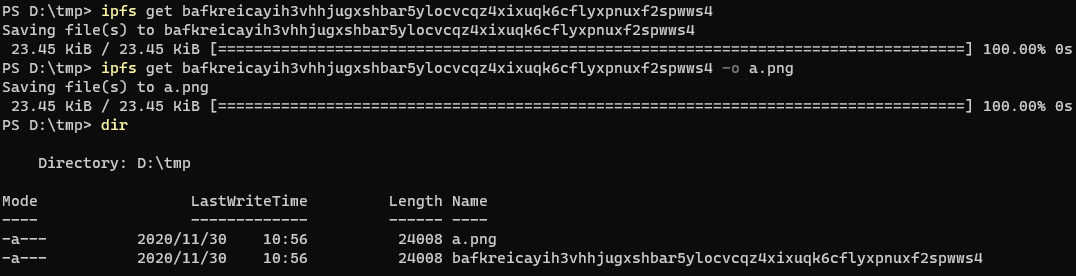 ipfs get cid -o newname.png