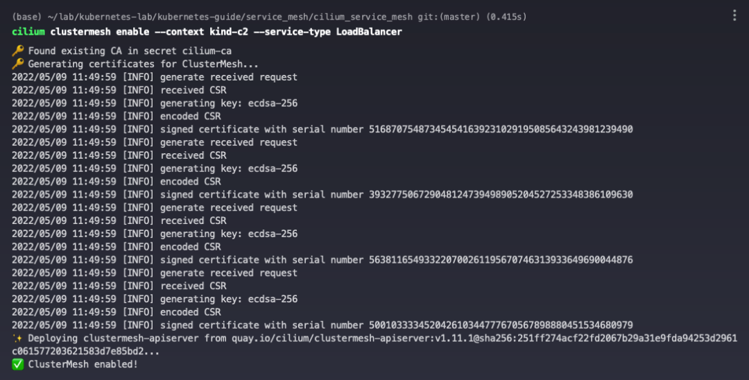 Enable Cluster Mesh on the c2 cluster