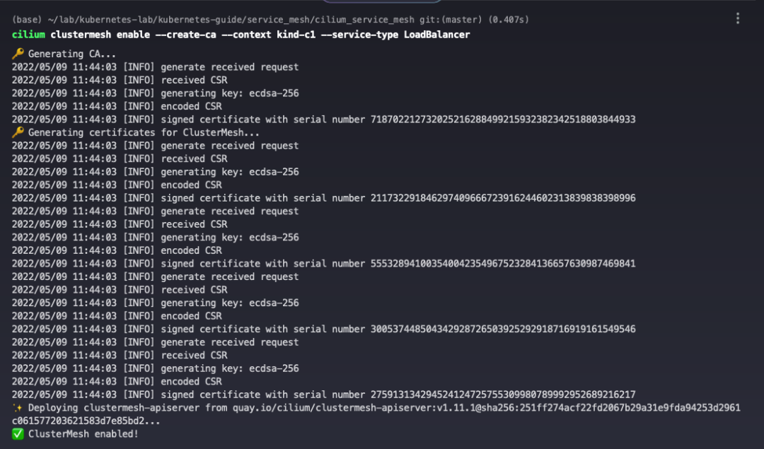 cilium clustermesh enable