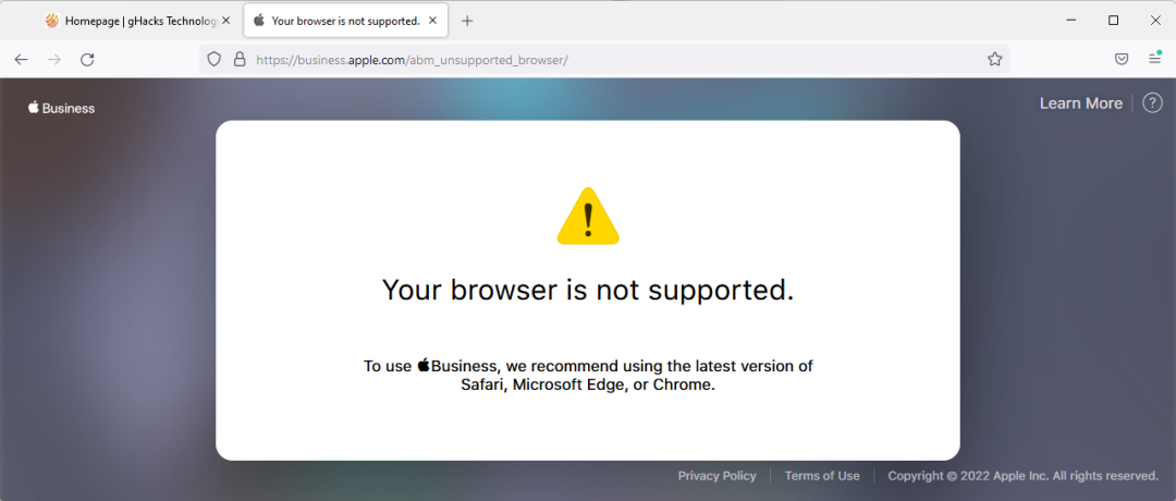 Apple&rsquo;s business site blocks Firefox browser