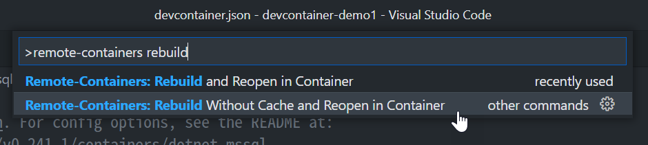 Rebuild the container image of the Dev Container
