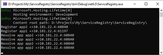 output of the ServiceRegistry