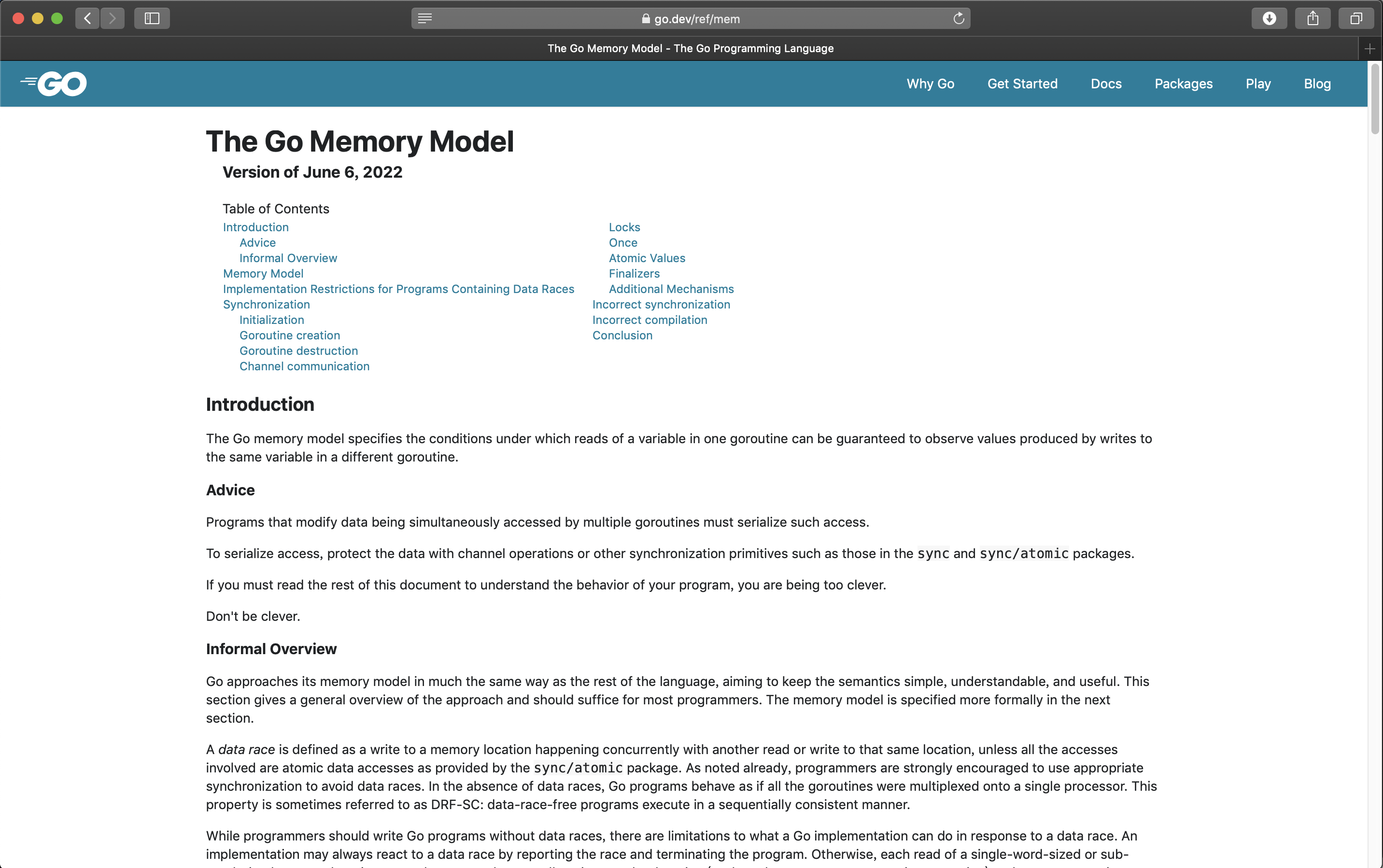 Revised memory model documentation