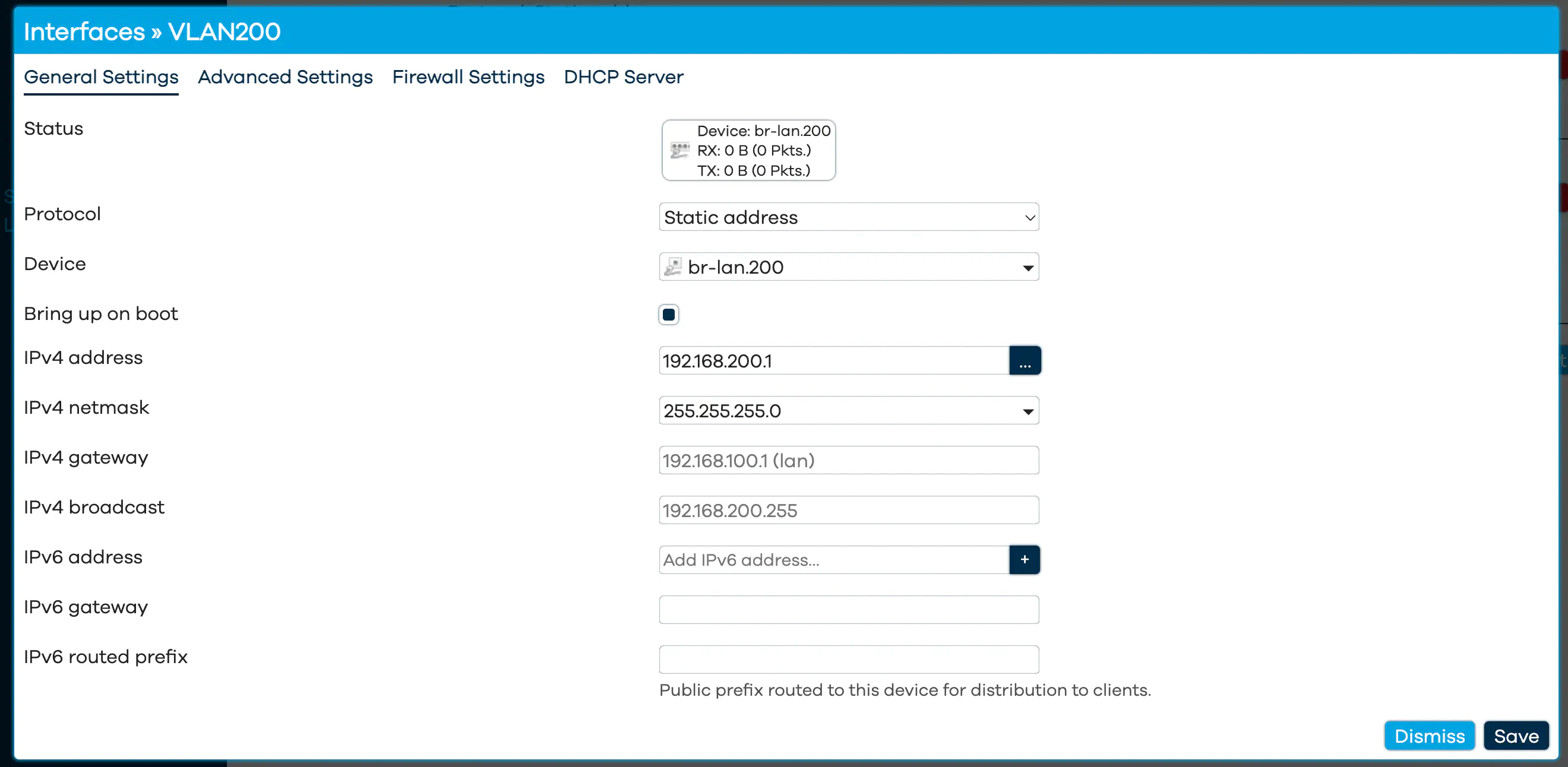 set the IP for the interface