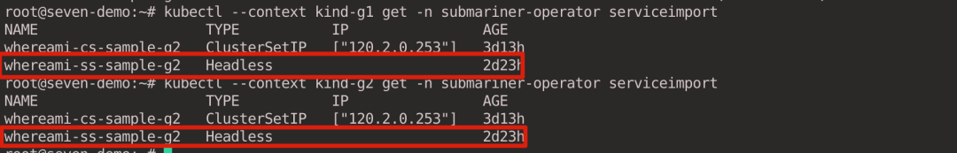 kubectl &ndash;context kind-g2 get -n submariner-operator serviceimport