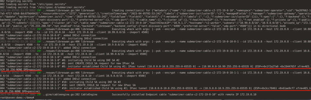 Successfully established IPsec tunnel with c2 cluster