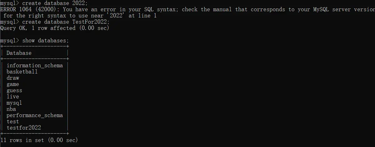 mysql基本操作创建数据库