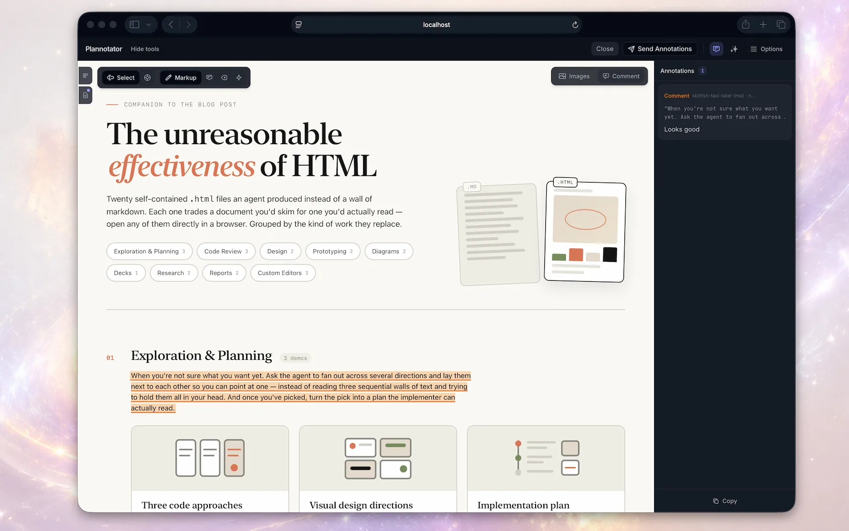 Annotating a rendered HTML artifact