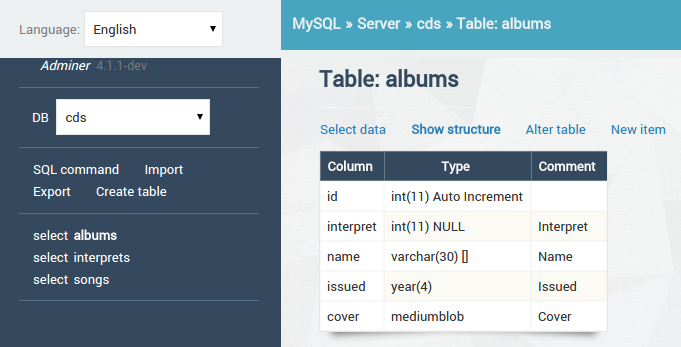 Adminer. CDS таблица. Column default adminer. Alter Table column Def adminer.