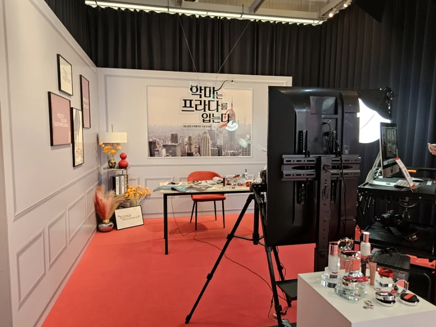 A meticulously recreated office space, embodying the 'Devil Wears Prada' concept with large posters and intricate props. - The Devil Wears Prada 2: An Exclusive Pop-Up Showroom Experience in Seoul's Seongsu District