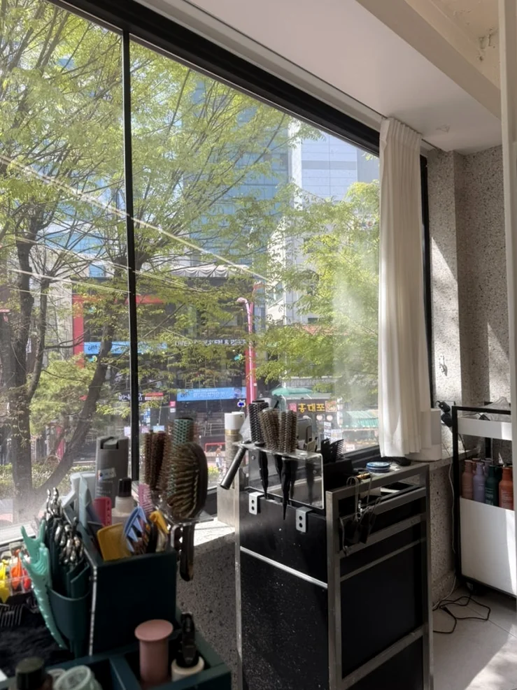 Close-up of professional hairstyling tools arranged neatly by the sunlit window - Beyond the Neon: The Precision of K-Beauty Mastery at Argyol Hongdae