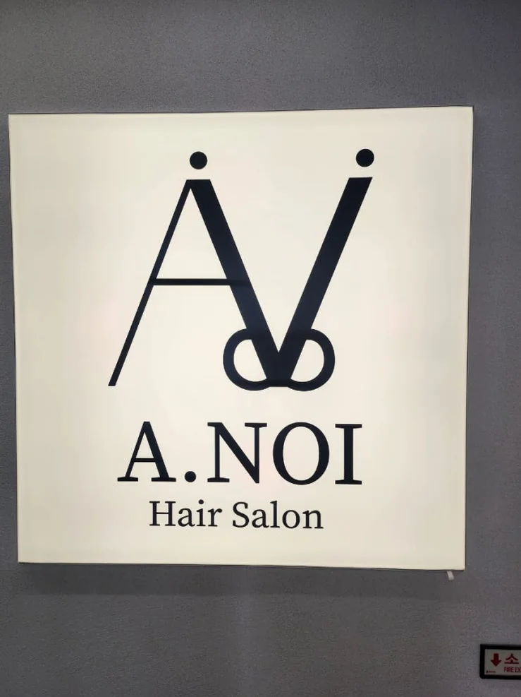 The brand's iconic logo and typography displayed on a neutral interior wall establishing brand identity. - A.NOI Hair Mapo Yeonnam (에이노이헤어 마포연남점): A Masterclass in Monochromatic Hair Artistry and Scalp Recovery