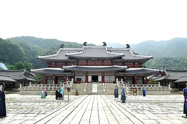 The actual view of the Injeongjeon throne room showing its architectural majesty - Cinematic Grandeur: Architectural Time Travel at Yongin Daejanggeum Park