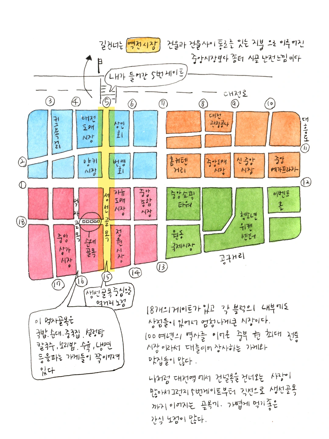 大田中央市場の風景を捉えた情緒あるビジュアル。 - 大田中央市場：五感を刺激する美食と伝統が息づくハイエンド・ローカルガイド