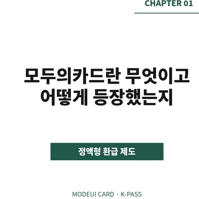 '모두의카드란 무엇이고 어떻게 등장했는지'를 설명하는 CHAPTER 01 슬라이드. - Modoo-ui Card K-Pass Guide: Maximizing Public Transport Refunds for Expats in Korea (2026)