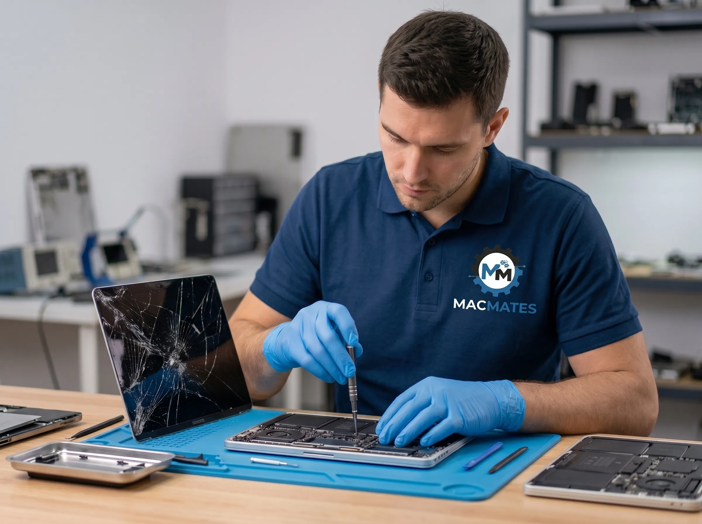 MacBook repair workspace at MacMates Oakville