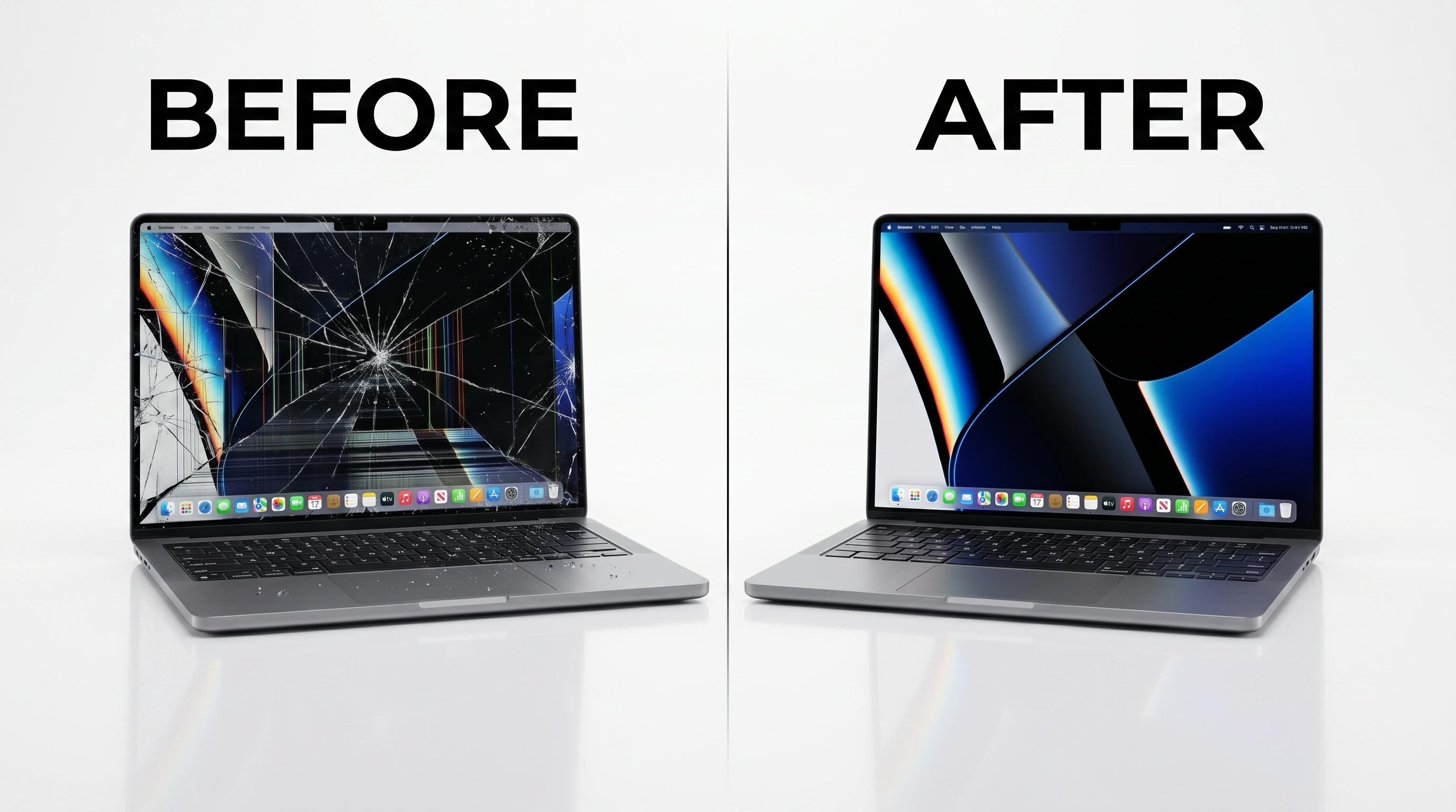 MacBook Broken Screen Replacement Before and After Repair