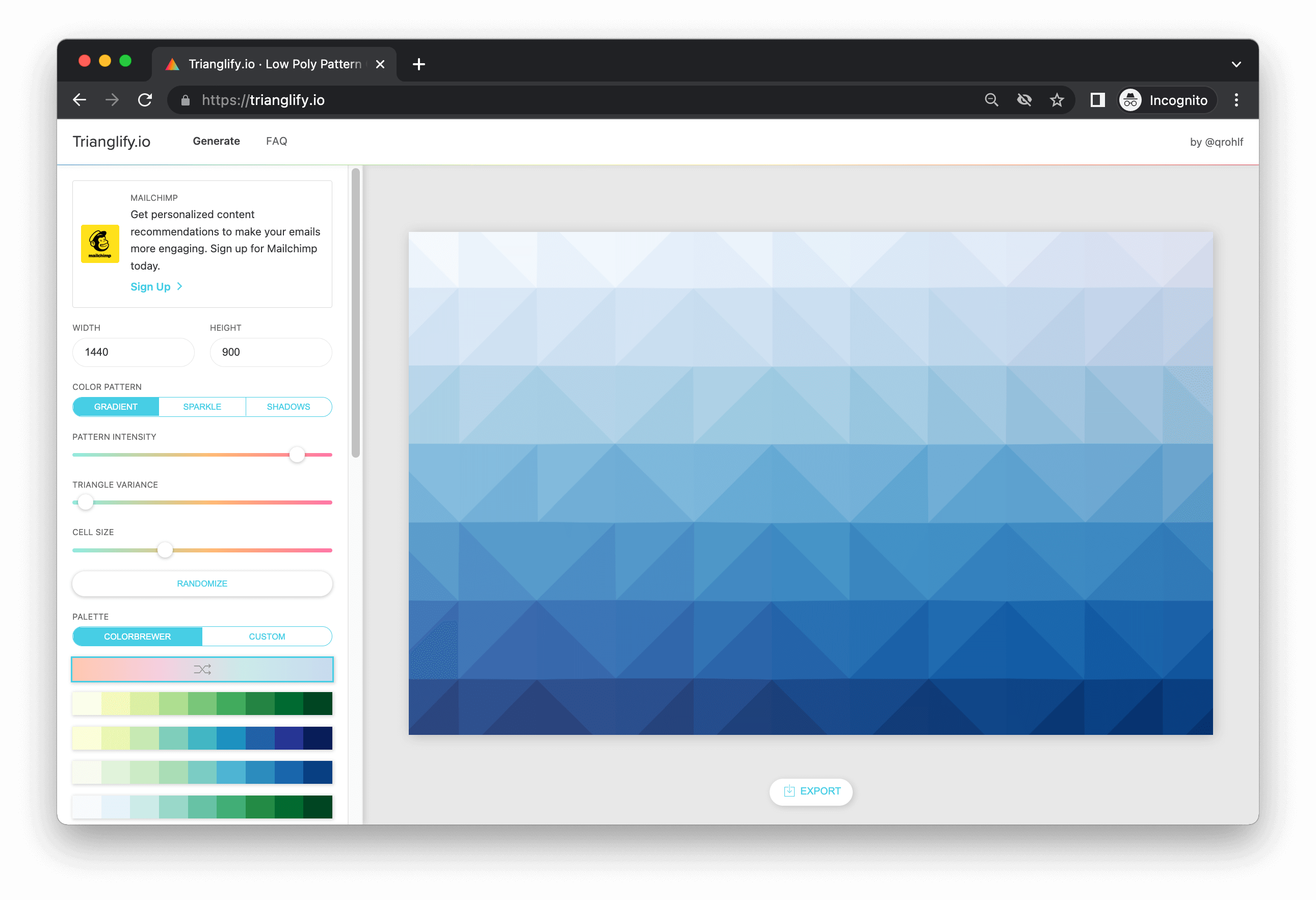 Trianglify.io · Low Poly Pattern Generator