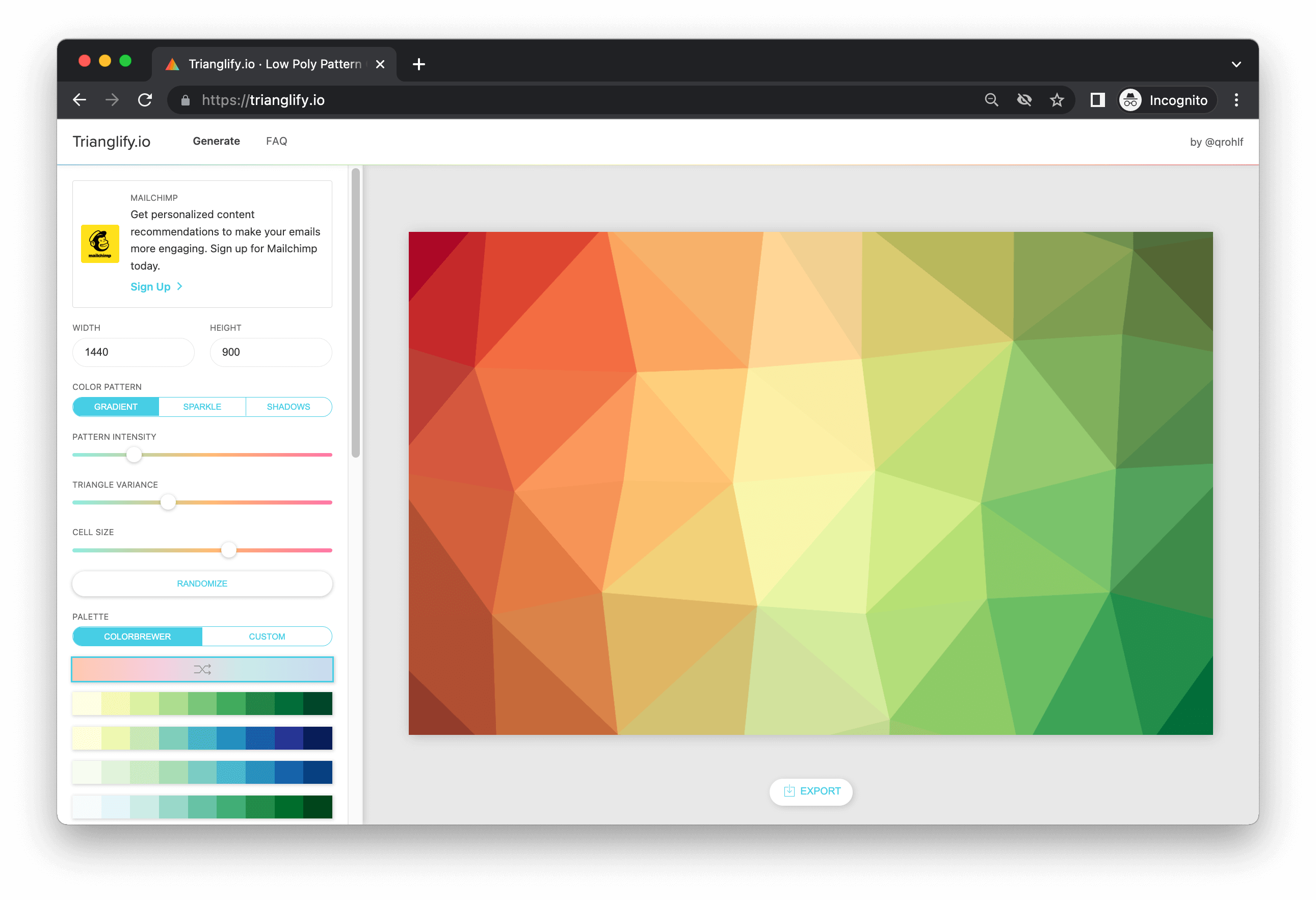 Trianglify.io · Low Poly Pattern Generator