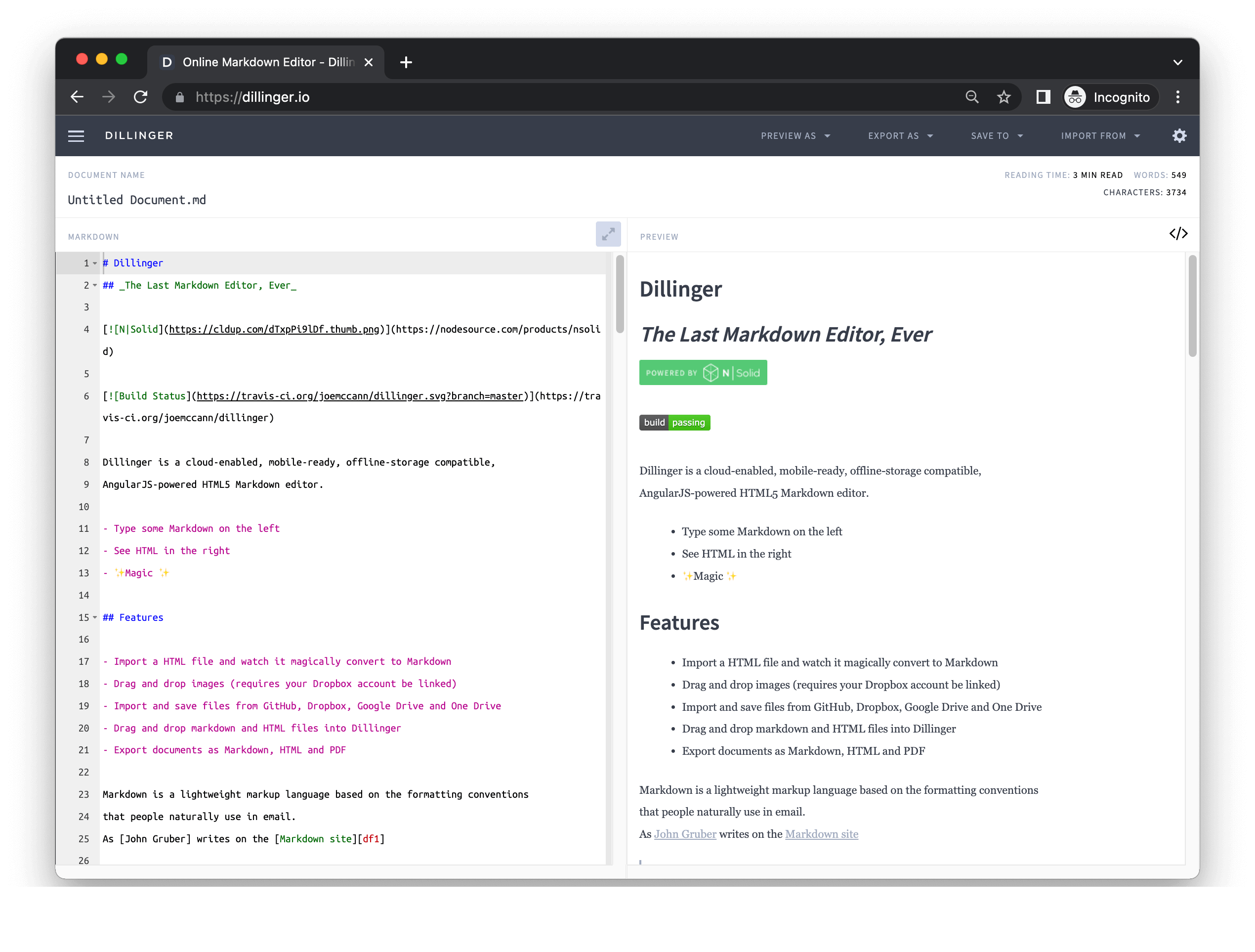 Online Markdown Editor - Dillinger, the Last Markdown Editor ever.