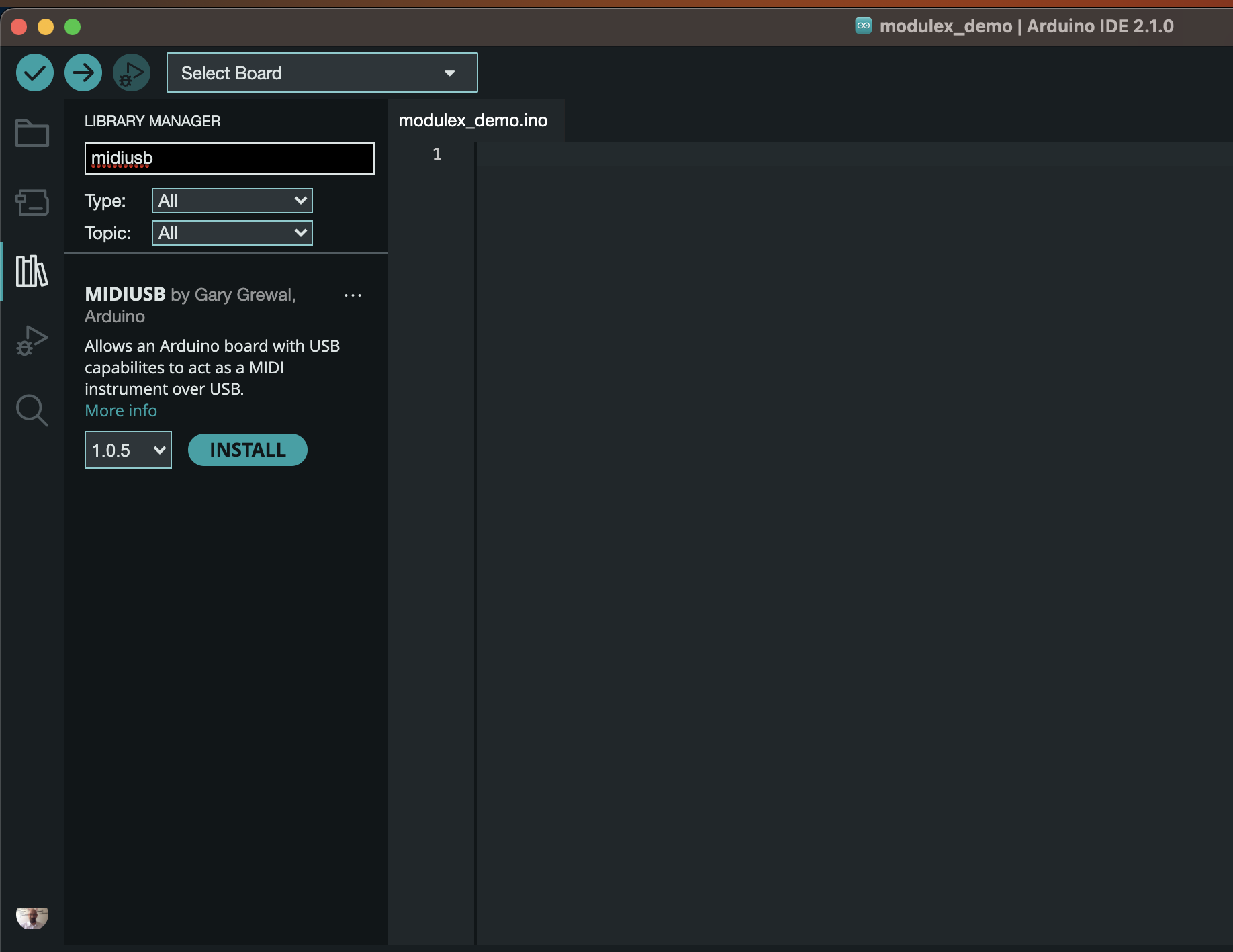 Installing the MIDIUSB Library in Arduino IDE