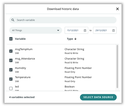Selecting Variables to download history