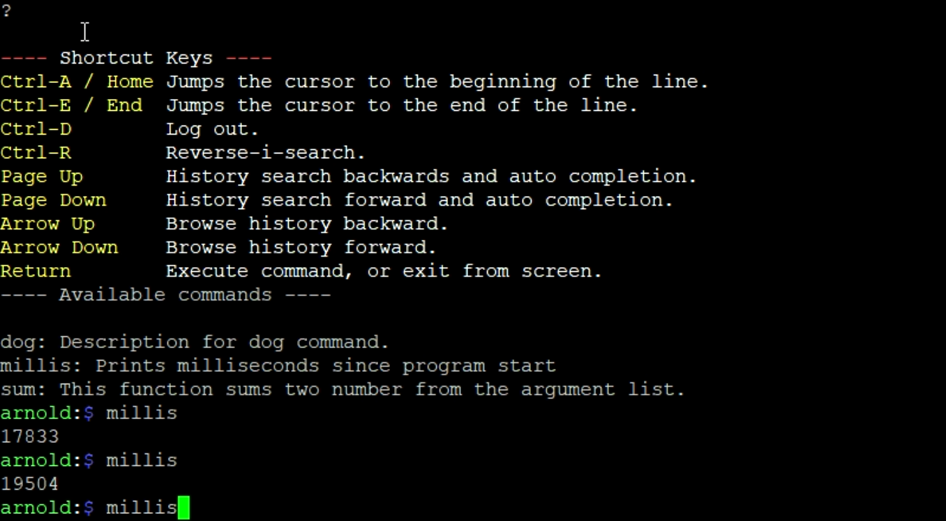 millis command output