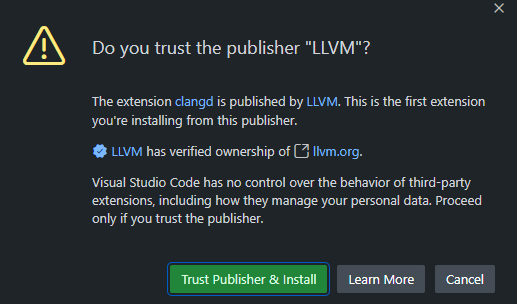 clangd 확장 설치시 경고 창
