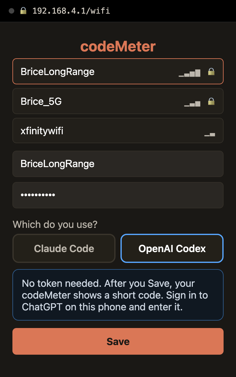 Setup page with OpenAI Codex selected
