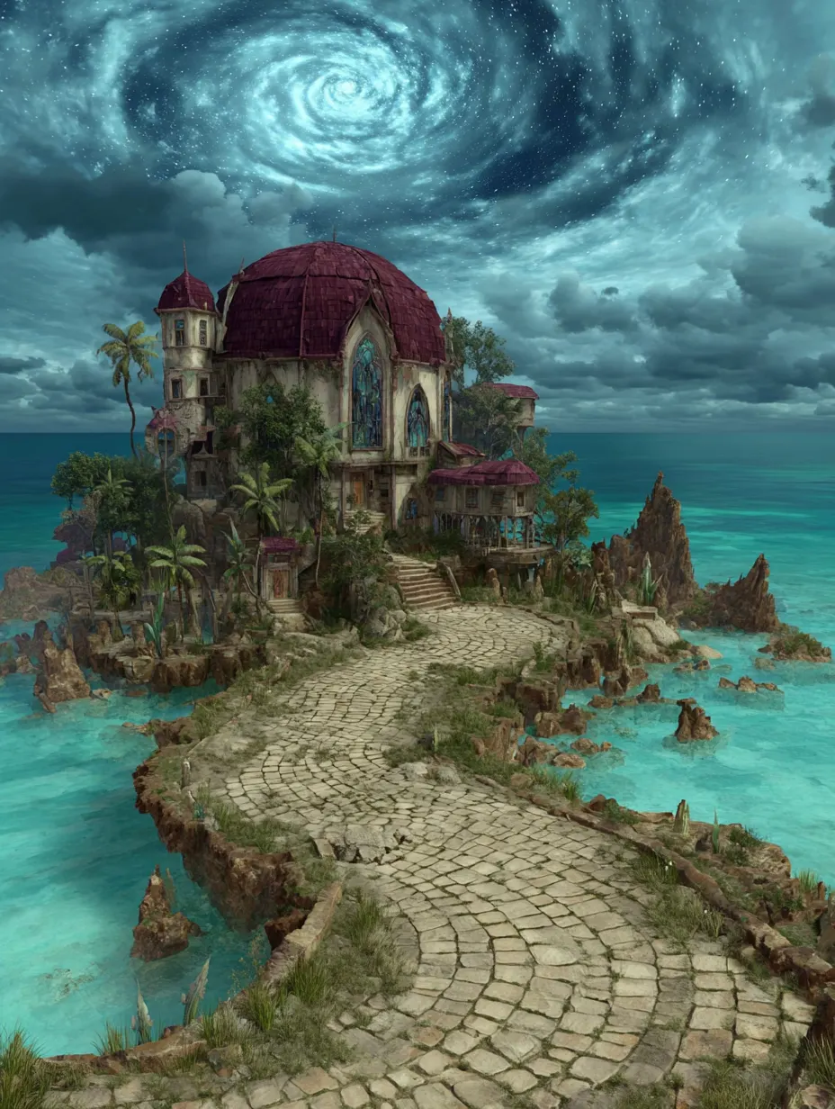 Isle of the Spiral Chapel - The sky above churns with memory. The path turns back if you do.