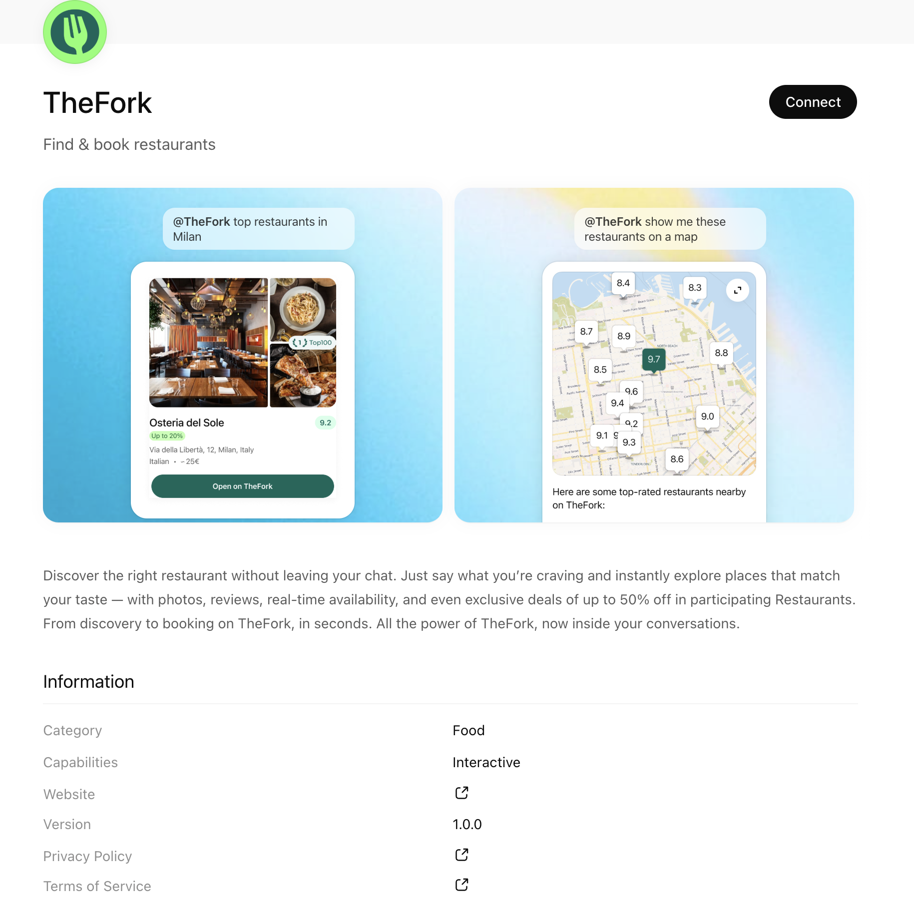 TheFork 餐厅交互示例