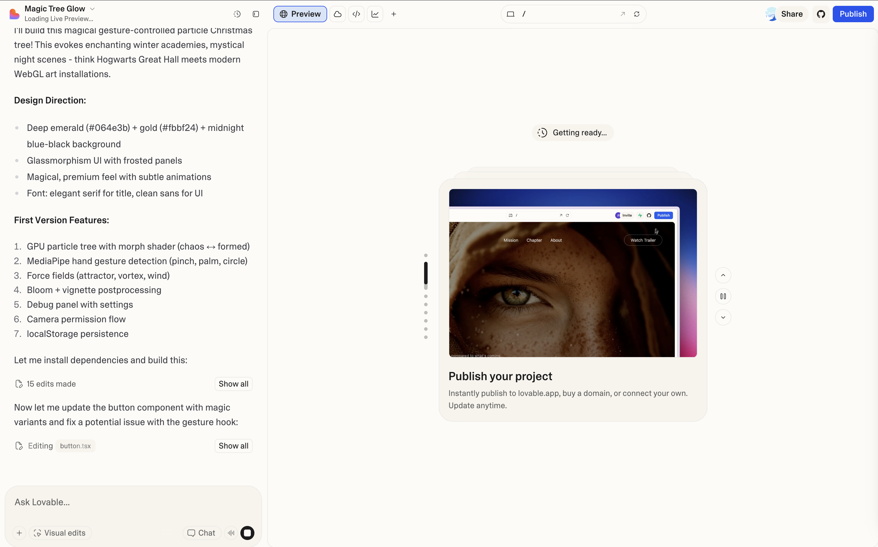 Lovable 完整开发界面