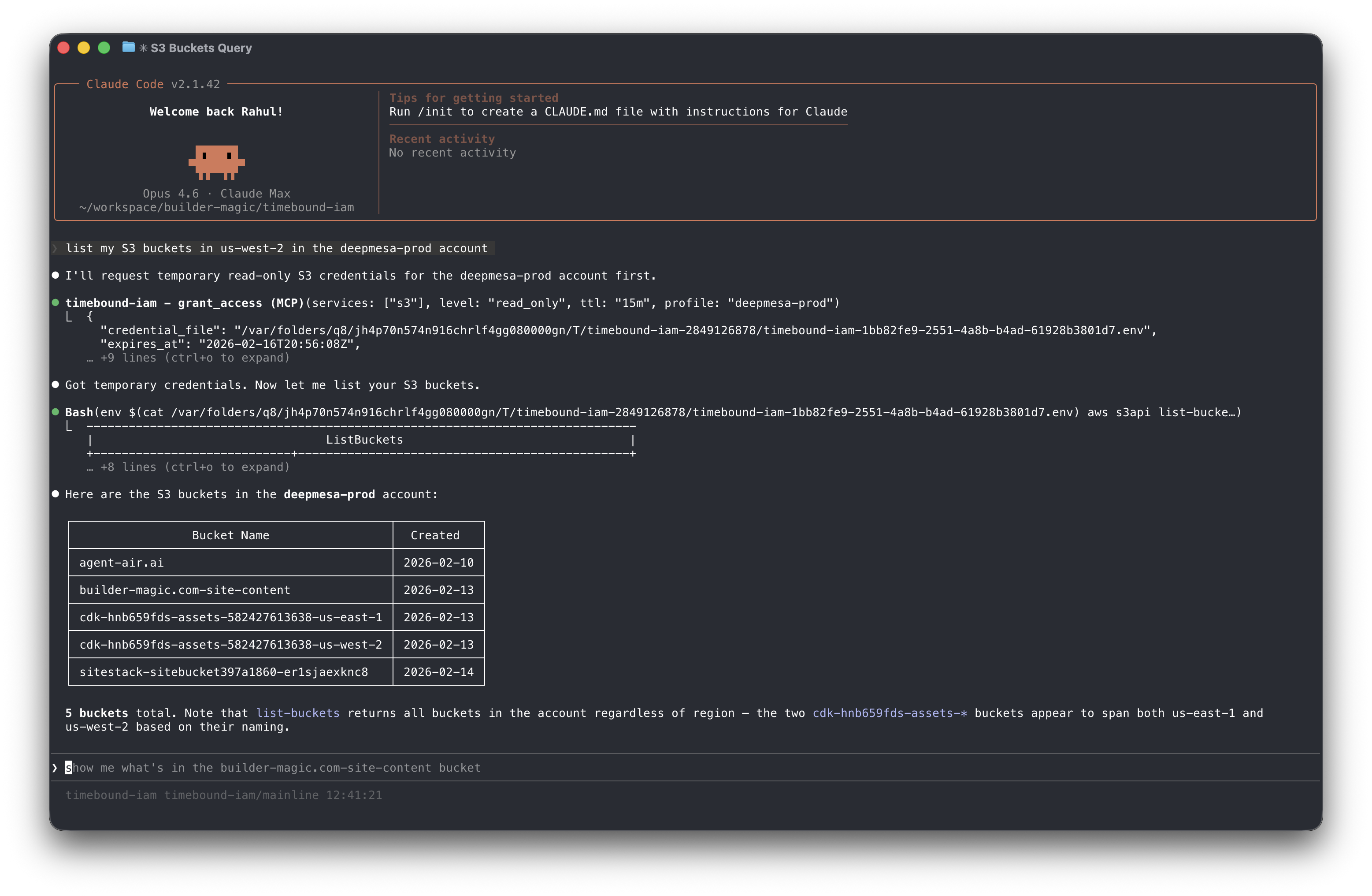 Claude Code using timebound-iam