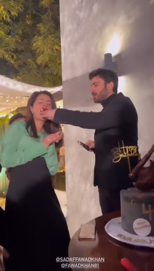 Fawad Khan cuts his 41 birthday cake with wife Sadaf Fawad