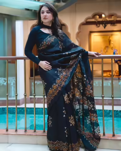 Yumna Zaidi Stuns in a Digital Print Black Saree: Pictures
