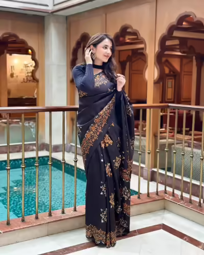Yumna Zaidi Stuns in a Digital Print Black Saree: Pictures