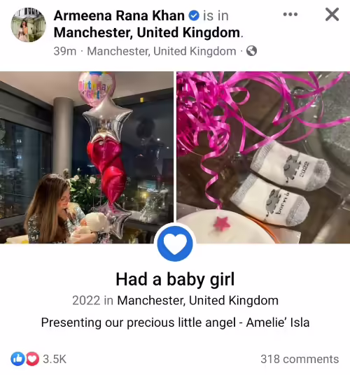 Armeena Rana Khan Blessed With Baby Girl
