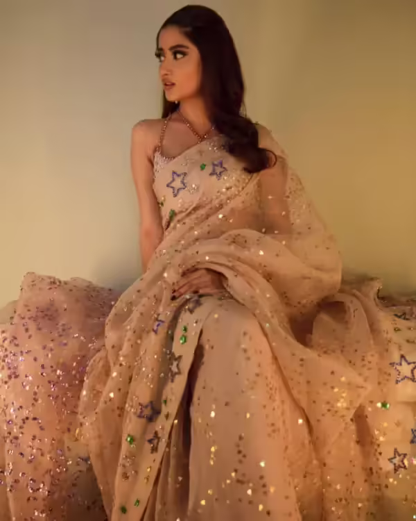 She poses in bridal Saree