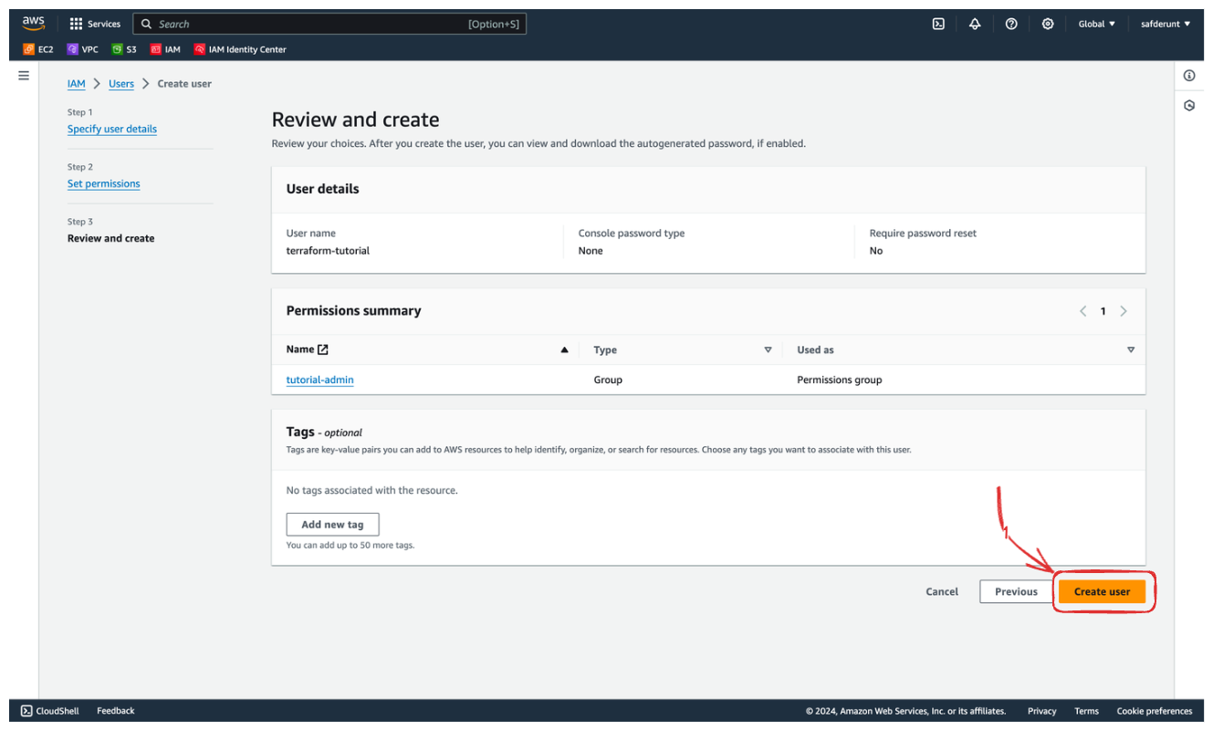 Creating a Service Account on AWS For Terraform