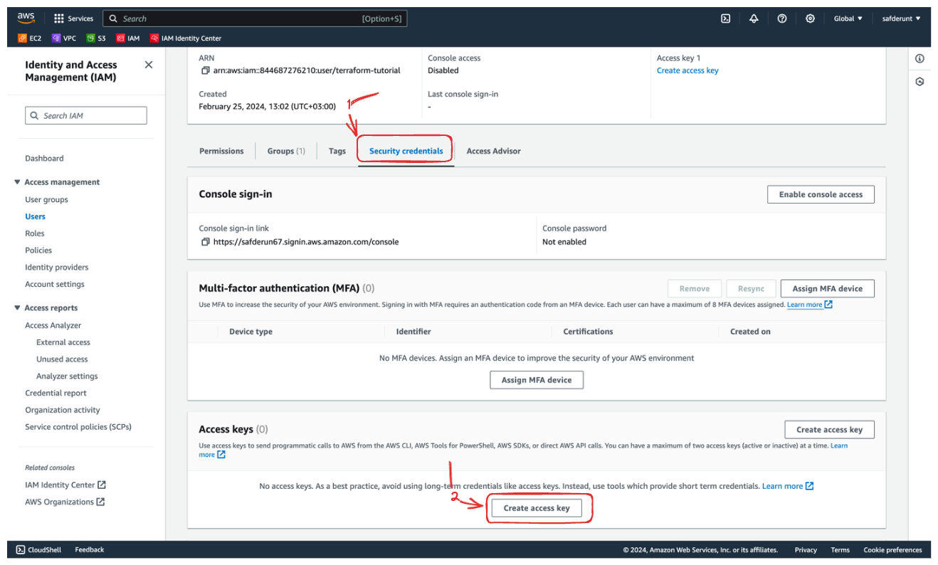 Creating a Service Account on AWS For Terraform