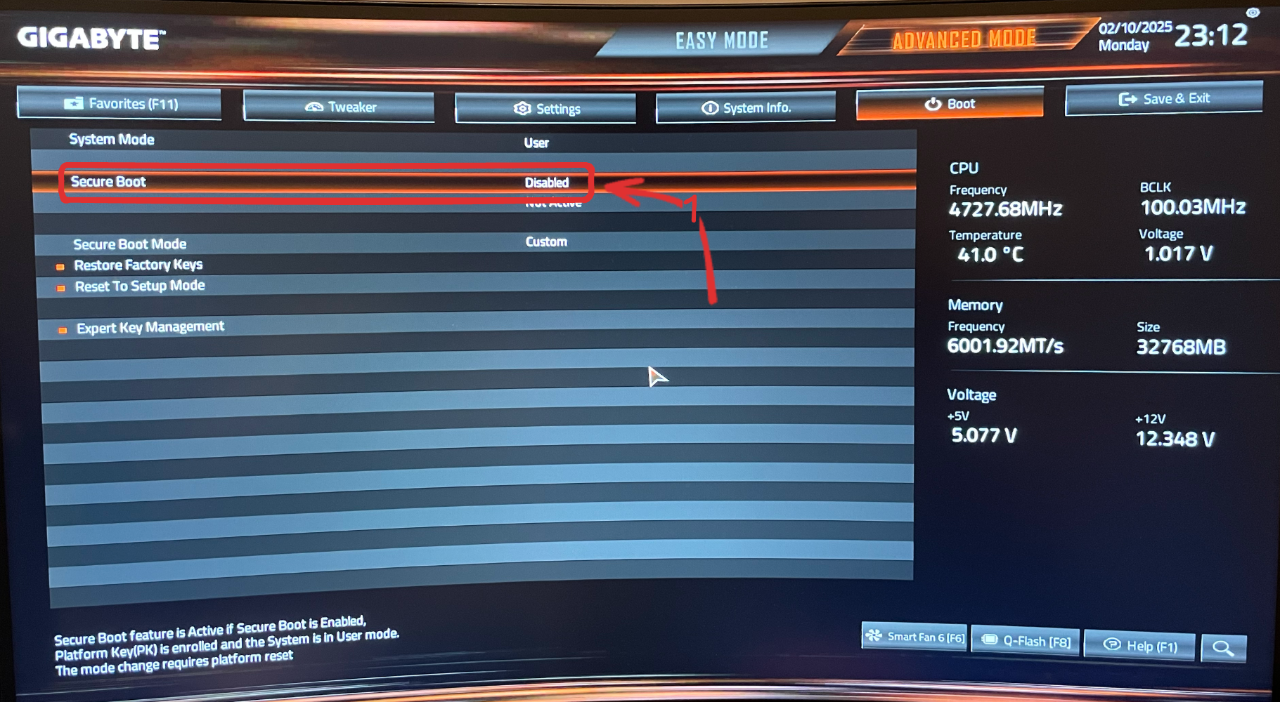 Disable secure boot.