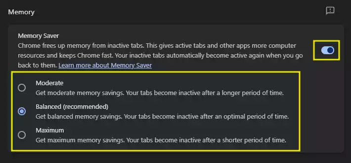 Nyalakan Memory Saver