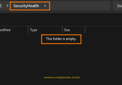 Folder Windows Security kosong