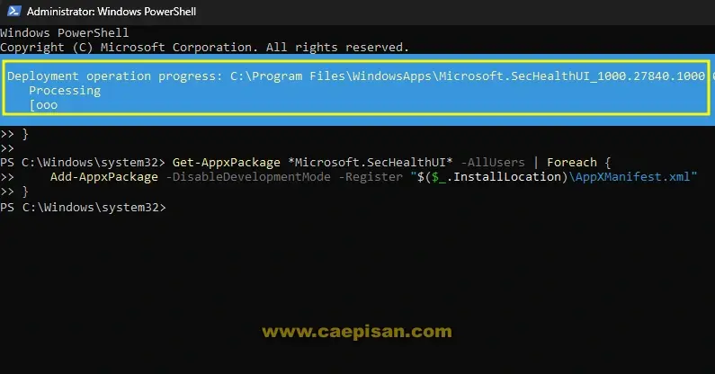 Memperbaiki Windows Security via powershell