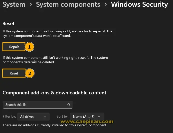 Reset windows security